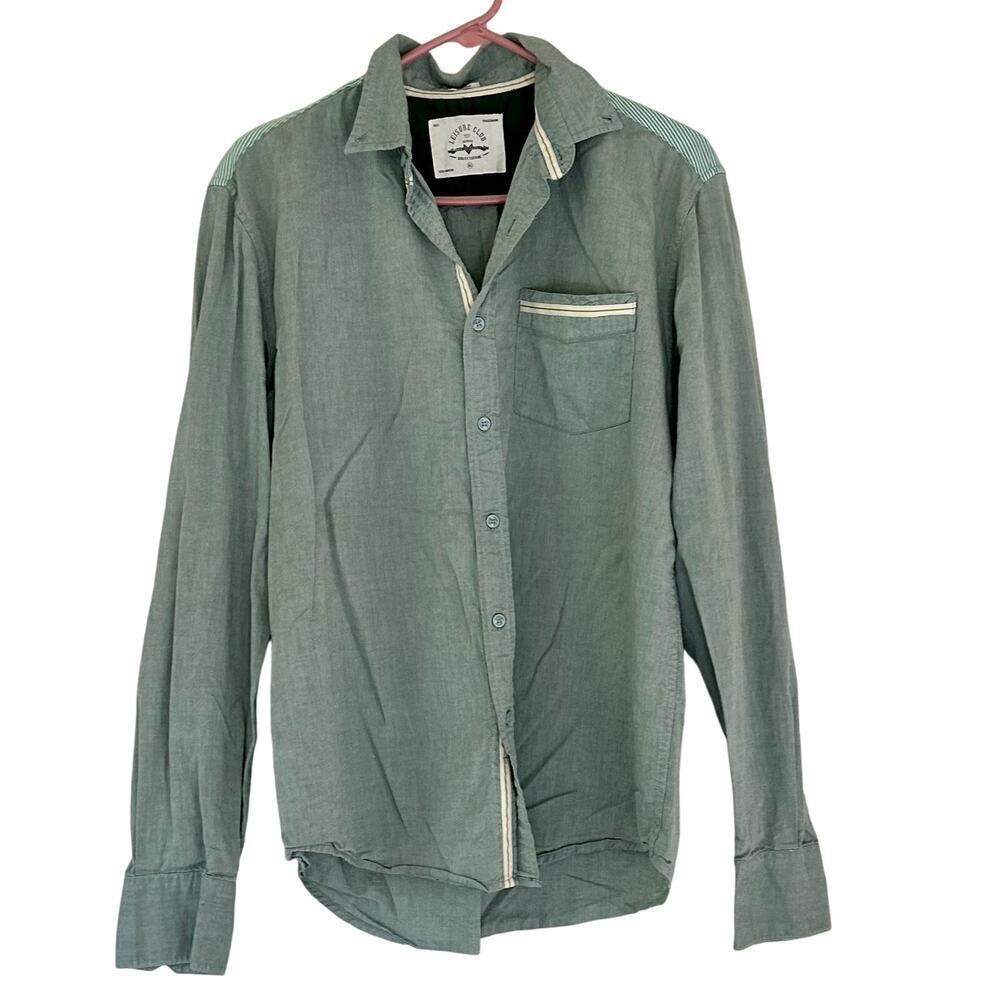Leisure club button up striped preppy slim fit long sleeve green dress shirt XL﻿